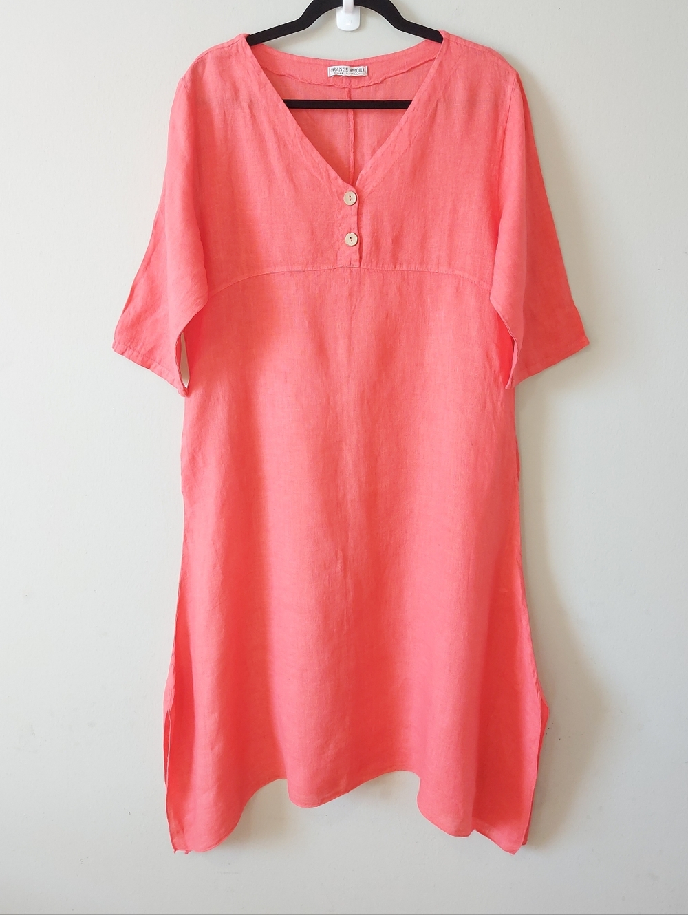 Orange Amore Vneck Breazy Beach Vacation Empire Waist Linen Dress Small Medium